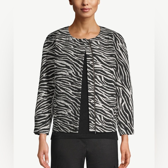 Chico’s Blazer 1 zebra zip front jacquard 8/10 black off-white M - Picture 1 of 8